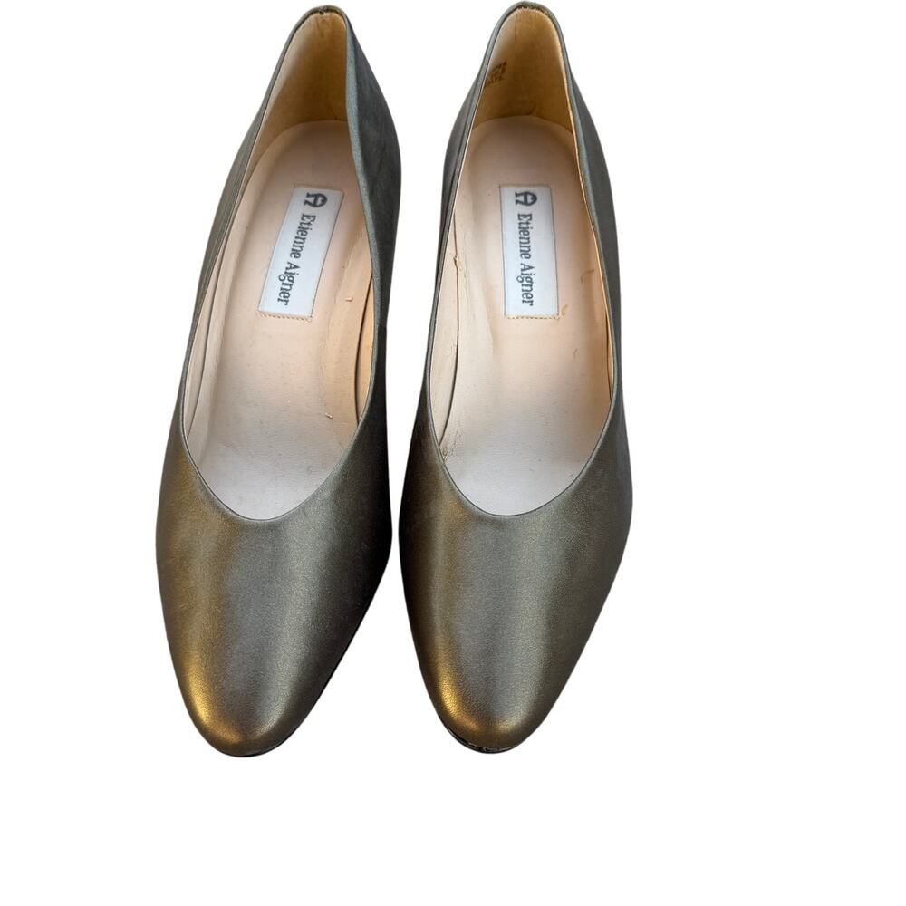 Etienne Aigner Priscila Metallic Olive Leather Pumps - 7M
